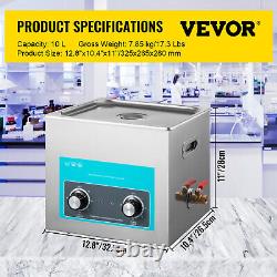 10L Ultrasonic Cleaner with Heater Timer Knob Control for Jewelry Cleaning Lab