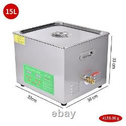 15L Digital Ultrasonic Cleaner Heater Timer Stainless Steel Tank Industry&Home
