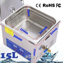 15L Stainless Ultrasonic Cleaner Heated Unit Digital Basket With Timer Heater UK