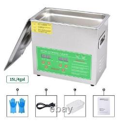 15L Ultrasonic Cleaner Stainless Steel Digital Bath Heater Digital Cleaning Tank