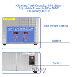 15l Digital Stainless Ultrasonic Cleaner Ultra Sonic Bath Tank Timer Heater Ce