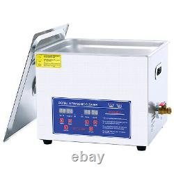 360W Stainless Digital Ultrasonic Cleaner 15L Timer Cleaning Tank Basket Tank