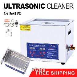 360W Stainless Digital Ultrasonic Cleaner 15L Timer Cleaning Tank Basket Tank
