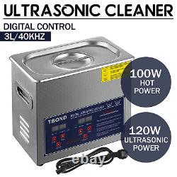 3L Stainless Ultrasonic Cleaner Ultra Sonic Bath Cleaning Timer Tank Heat