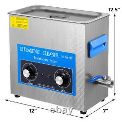 6.5L Ultrasonic Cleaner with Heater Timer Stainless Steel Jewelry Tub Basket