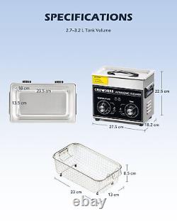 CREWORKS 3L Ultrasonic Cleaner 120W Ultrasonic Washing Machine w Heater & Timer