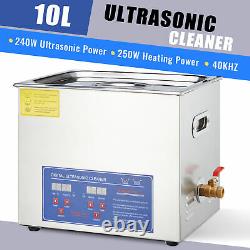 Digital Ultrasonic Cleaner Professional Timer Heater Stainless Steel 10L Basket