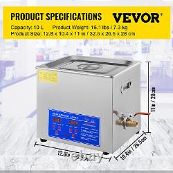 VEVOR 10L Digital Ultrasonic Cleaner Timer Heater Stainless Steel Cotainer