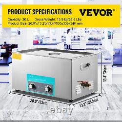 VEVOR 30L Knob Ultrasonic Cleaner Stainless Container Jewellery Bath Timer Heat