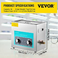 VEVOR 6L Knob Ultrasonic Washer Jewelry Cleaner Stainless Steel with Heater&Timer