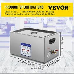 VEVOR Digital Ultrasonic Cleaner Ultrasonic Cleaning Machine 22L Stainless Steel