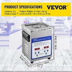 VEVOR Digital Ultrasonic Cleaner Ultrasonic Cleaning Machine 2L Stainless Steel