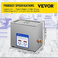 VEVOR Digital Ultrasonic Cleaner Ultrasonic Cleaning Machine 6L Stainless Steel
