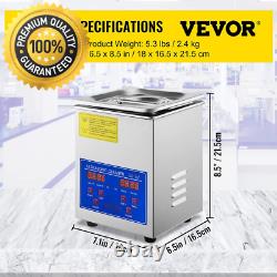 VEVOR Ultrasonic Cleaner Machine 3L Stainless Steel 3L, Silver